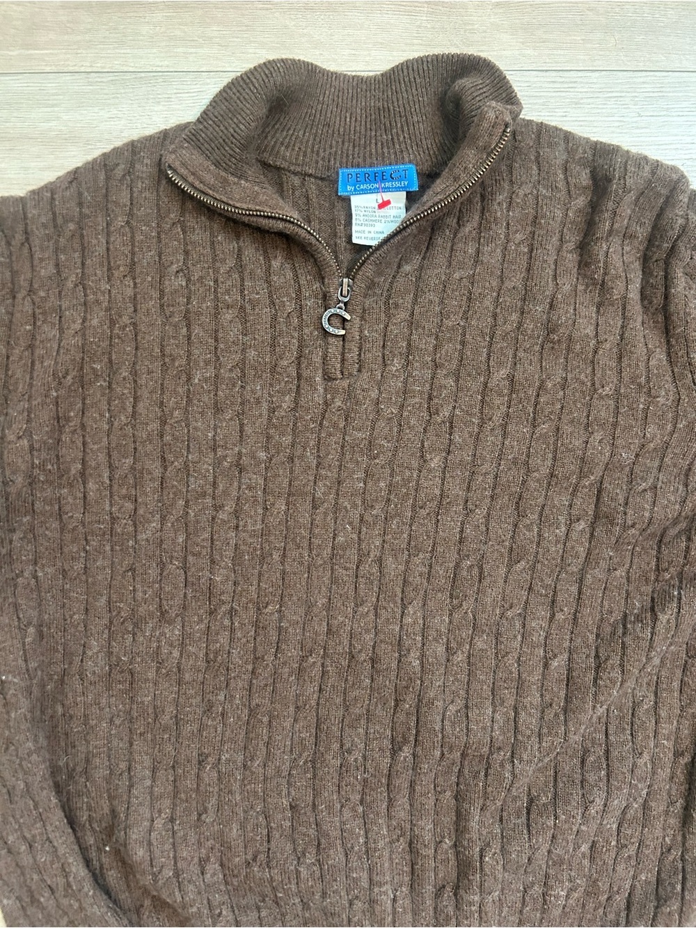 Men's Cable-Knit Zip Mock Neck Sweater - Brown - Picture 2 of 3